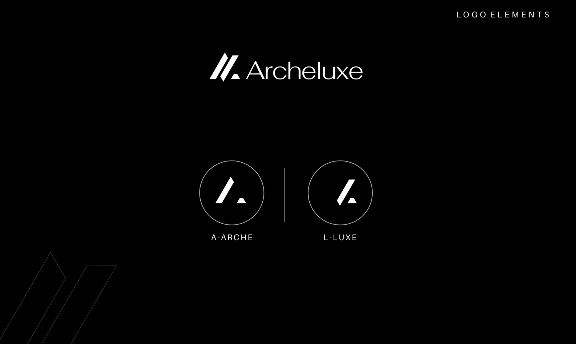 Archeluxe chevron logo in gold on black, the primary brand lockup