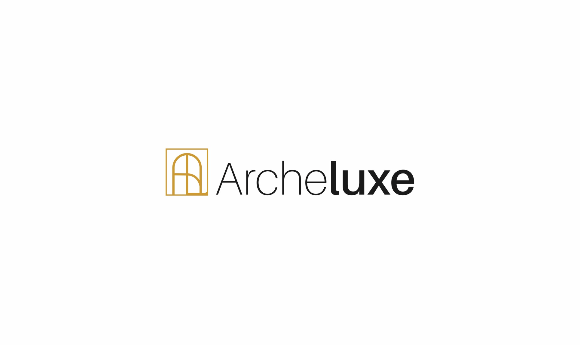 Archeluxe window mark in gold on navy background