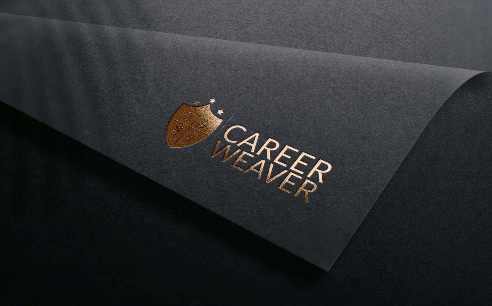 Career Weaver — heraldic shield identity with serif wordmark