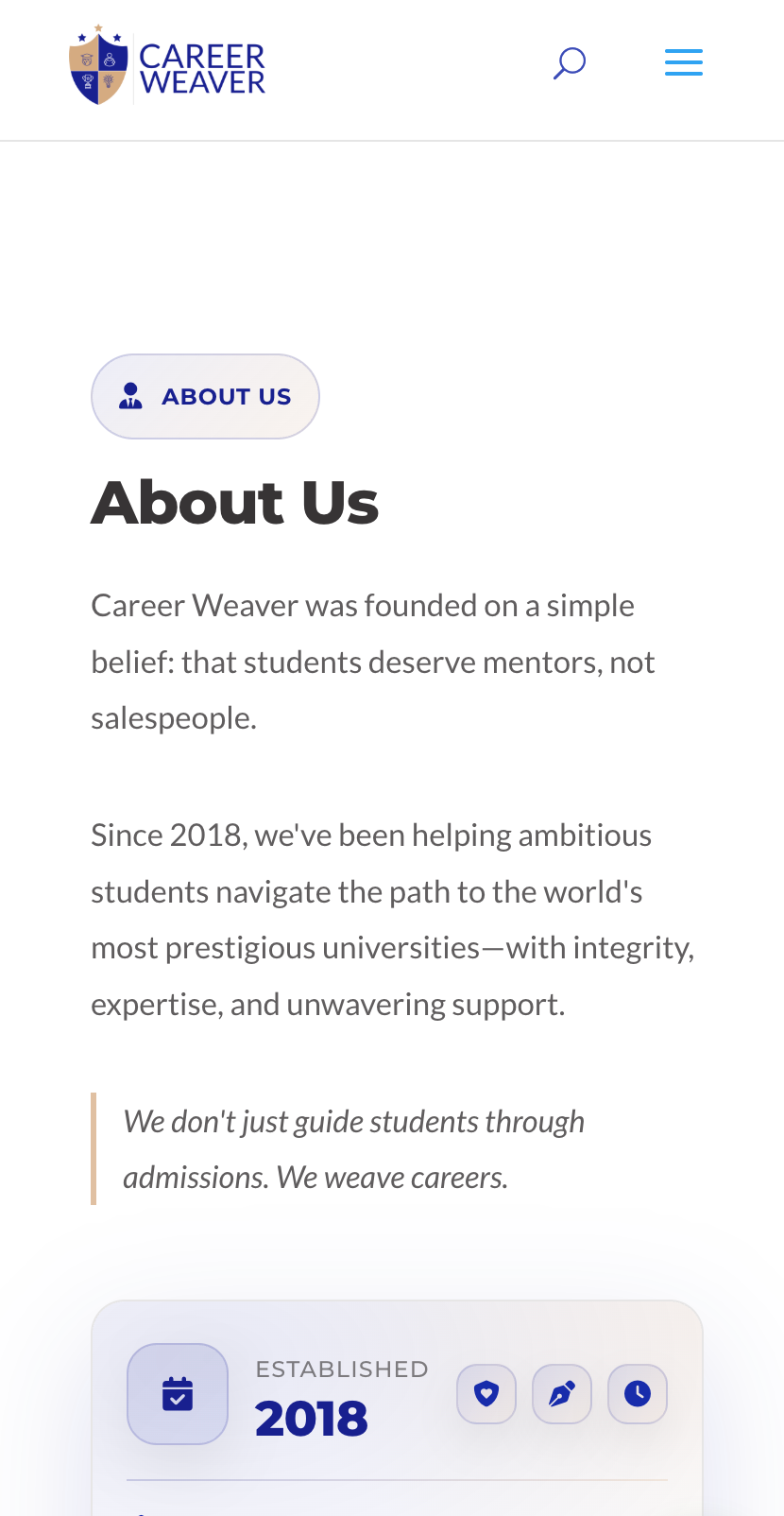 Career Weaver website shown on a mobile phone