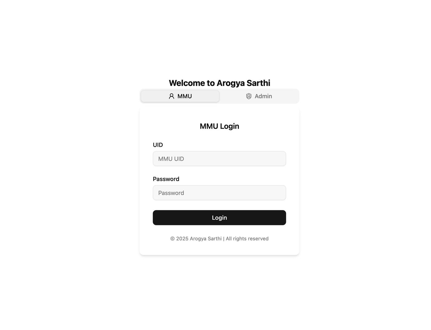 Welcome to Aarogya Sarthi login screen