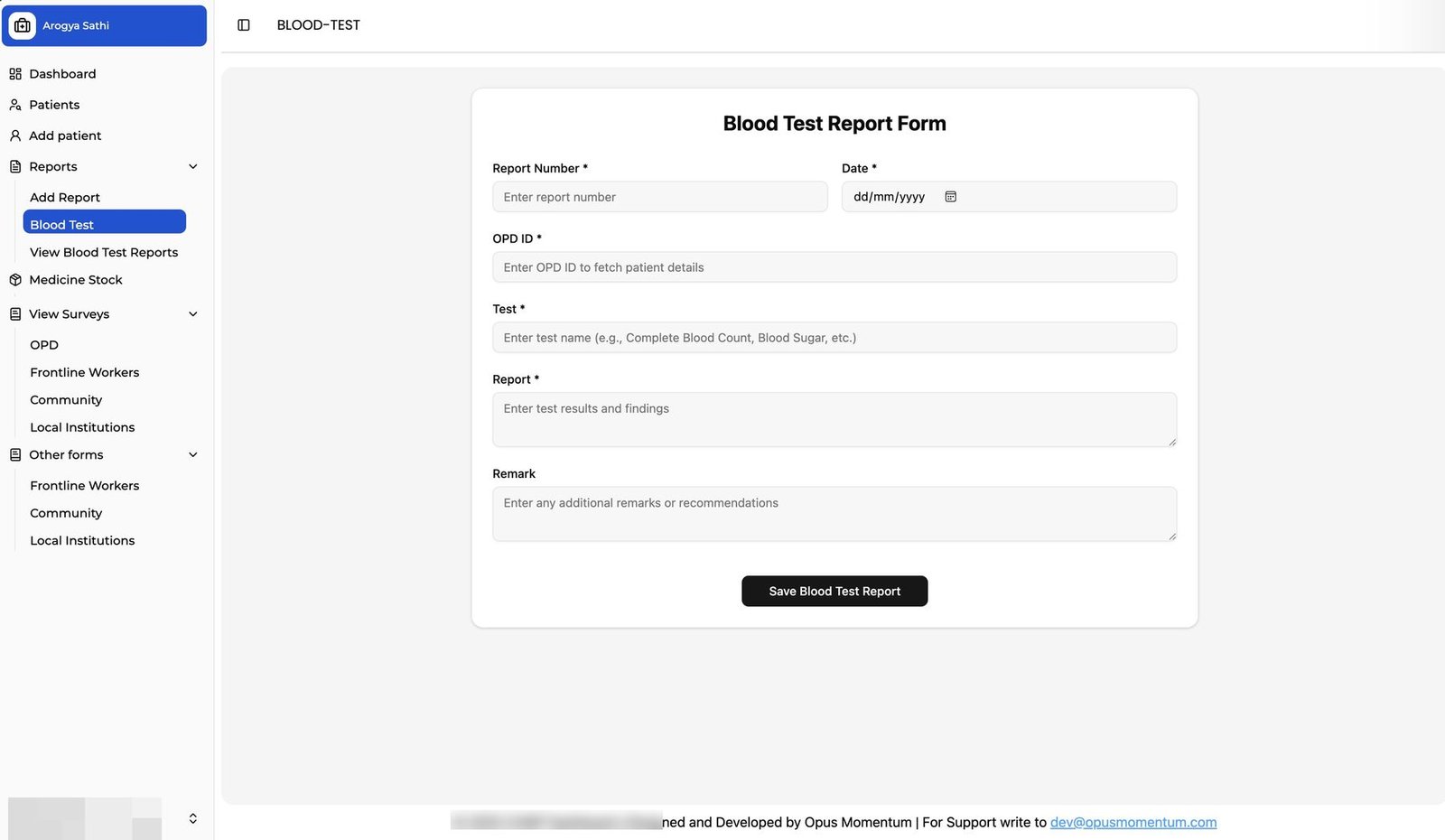 Blood test report form